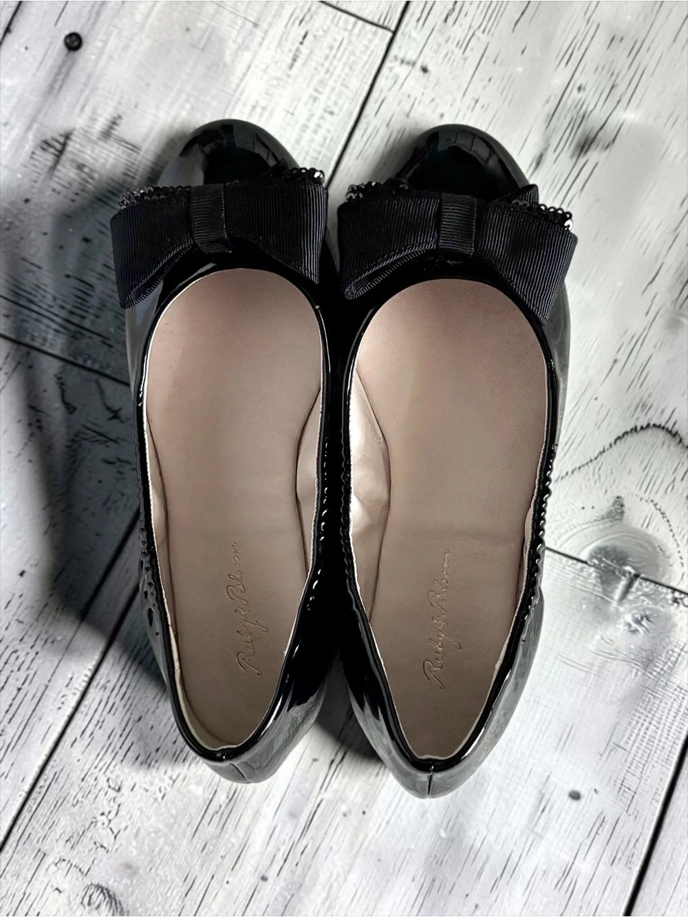 Riley & Bloom Bow Flats Black Patent Shiny Girls Size 1 EUC